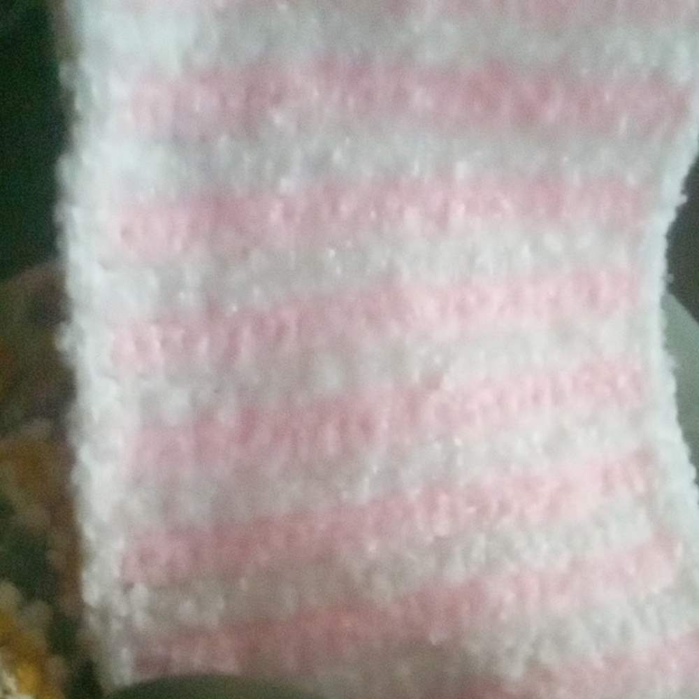 Pink and White Striped Knit Scarf